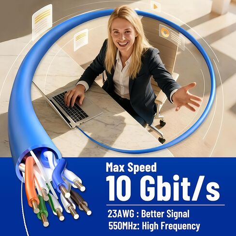 كابل إيثرنت Uvital CAT6 بطول 1000 قدم (CMR Riser)، كابل شبكة UTP 23AWG أزرق 100% من النحاس الصلب | غير محمي، 4 أزواج | 550 ميجا هرتز، 10 جيجابت، PoE++ | المنزل والمكتب in Kuwait