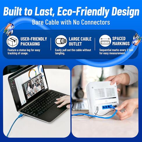 كابل إيثرنت Uvital CAT6 بطول 1000 قدم (CMR Riser)، كابل شبكة UTP 23AWG أزرق 100% من النحاس الصلب | غير محمي، 4 أزواج | 550 ميجا هرتز، 10 جيجابت، PoE++ | المنزل والمكتب in Kuwait