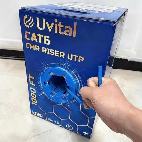 كابل إيثرنت Uvital CAT6 بطول 1000 قدم (CMR Riser)، كابل شبكة UTP 23AWG أزرق 100% من النحاس الصلب | غير محمي، 4 أزواج | 550 ميجا هرتز، 10 جيجابت، PoE++ | المنزل والمكتب in Kuwait