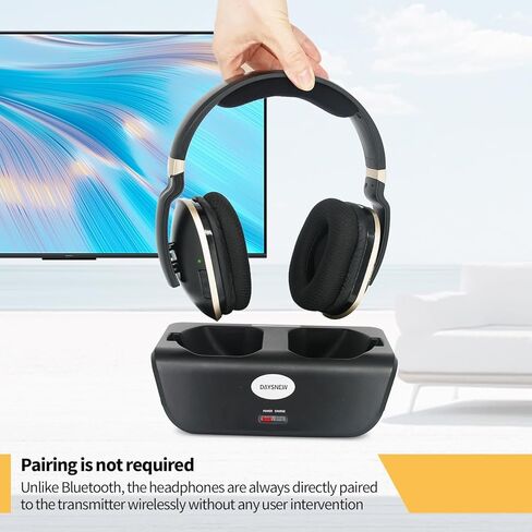 Optical Wireless Headphones for TV Watching, Over-Ear Headphones for Seniors with Charging Dock and Volume Control, Plug and Play, Black in Saudi Arabia