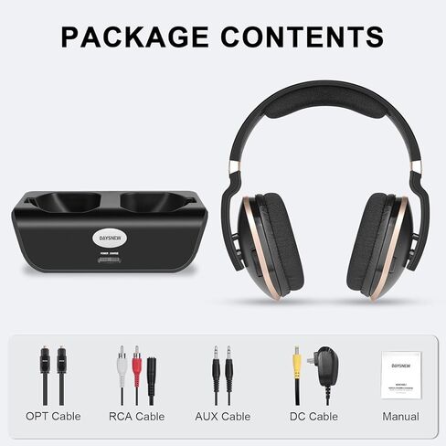 Optical Wireless Headphones for TV Watching, Over-Ear Headphones for Seniors with Charging Dock and Volume Control, Plug and Play, Black in Saudi Arabia