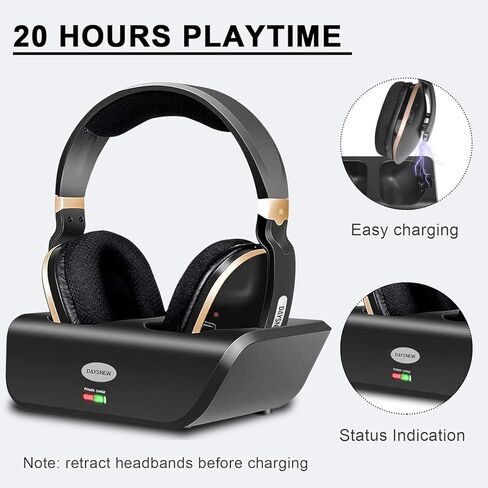 Optical Wireless Headphones for TV Watching, Over-Ear Headphones for Seniors with Charging Dock and Volume Control, Plug and Play, Black in Saudi Arabia