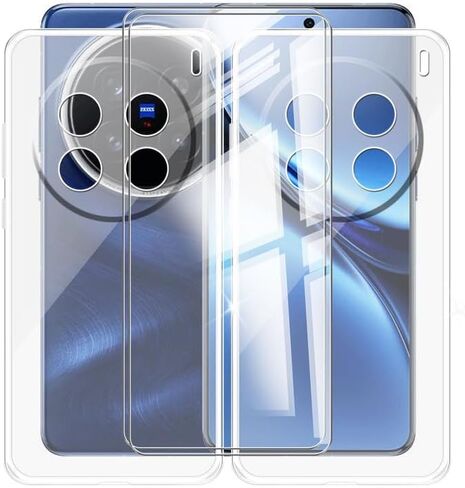 حافظة هاتف Vivo X200 Pro V2405A، V2405DA (6.78 بوصة)، مع 2 × واقي شاشة من الزجاج المقسى، مع 2 × حافظة رفيعة للغاية من مادة TPU الناعمة المضادة للخدش ومضادة للصدمات - شفاف + شفاف in Kuwait