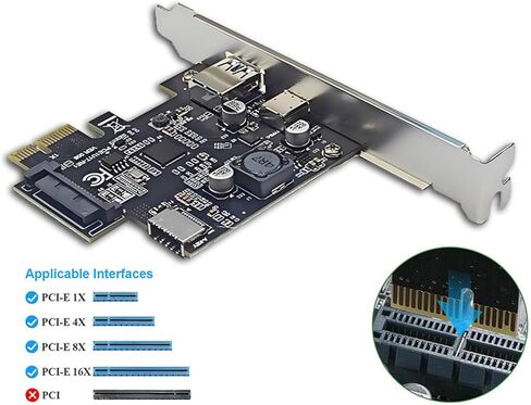USB 3.2 Gen1 Expansion Card, PCIE 1X to USB A Type C Type E Adapter Card with Chipset, for 7 8 10 11 2003 Systems in Saudi Arabia