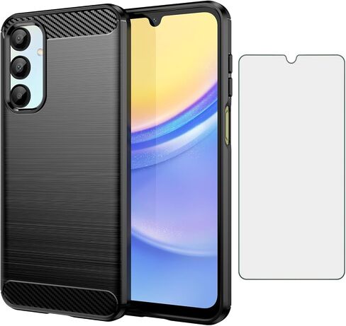 حافظة هاتف Asuwish لهاتف Samsung Galaxy A16 5G/4G مع غطاء واقي شاشة من الزجاج المقسى وإكسسوارات خلوية نحيفة من مطاط السيليكون الهجين الناعم الواقي من ألياف الكربون للنساء والرجال باللون الأسود in Saudi Arabia
