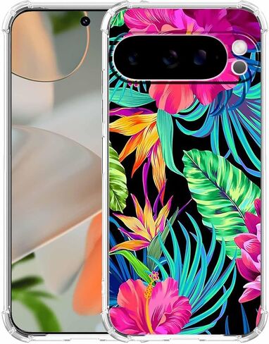 Hibiscus Flower Aesthetic Tropical Floral Plant Pattern,Trendy Soft TPU Full Cover Case for Google Pixel 9a in Saudi Arabia