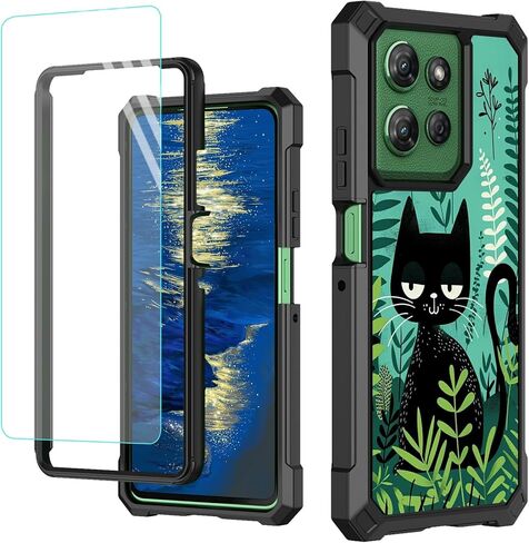 for Motorola Moto G Stylus 5G 2025 Phone Case with Tempered Glass Screen Protector Cats Cute Design Hybrid Dual Layer Soft TPU Hard PC Heavy Duty Shockproof Protective Cover for Moto G-Stylus-5G-2025 in Saudi Arabia