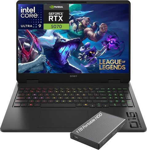 HP OMEN 16 Slim Gaming Laptop, 16" 2K WUXGA Display 144Hz, Intel Core Ultra 9 285H, NVIDIA GeForce RTX 5070 8GB GDDR7, 32GB DDR5 RAM, 1TB SSD, Wi-Fi 6E, RGB Backlit, Win 11 Home, w/1TB Portable HDD in Saudi Arabia