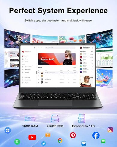 كمبيوتر محمول 15.6 بوصة - ذاكرة وصول عشوائي 16 جيجا بايت ومحرك أقراص SSD سعة 256 جيجا بايت مع معالج Pentium 6500Y يصل إلى 3.4 جيجا هرتز، وشاشة IPS FHD 1080P، USB 3.2، USB C، WiFi5، BT5.2، 2026 كمبيوتر محمول محمول للعمل والمدرسة والمنزل in Kuwait