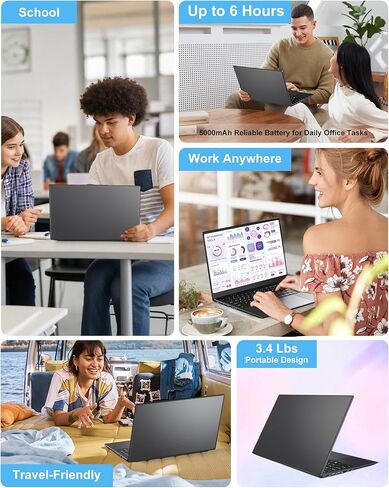 كمبيوتر محمول 15.6 بوصة - ذاكرة وصول عشوائي 16 جيجا بايت ومحرك أقراص SSD سعة 256 جيجا بايت مع معالج Pentium 6500Y يصل إلى 3.4 جيجا هرتز، وشاشة IPS FHD 1080P، USB 3.2، USB C، WiFi5، BT5.2، 2026 كمبيوتر محمول محمول للعمل والمدرسة والمنزل in Kuwait