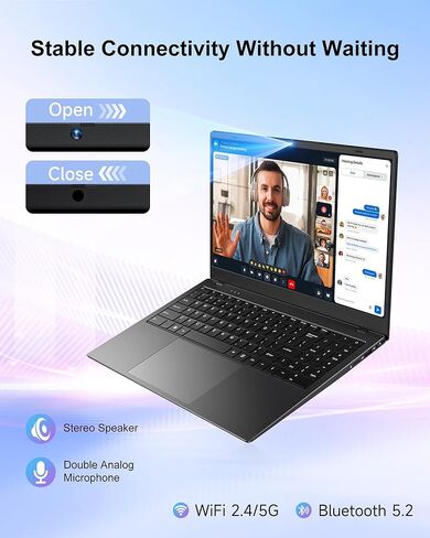 كمبيوتر محمول 15.6 بوصة - ذاكرة وصول عشوائي 16 جيجا بايت ومحرك أقراص SSD سعة 256 جيجا بايت مع معالج Pentium 6500Y يصل إلى 3.4 جيجا هرتز، وشاشة IPS FHD 1080P، USB 3.2، USB C، WiFi5، BT5.2، 2026 كمبيوتر محمول محمول للعمل والمدرسة والمنزل in Kuwait