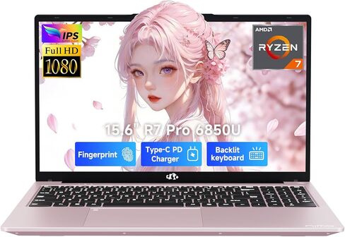 كمبيوتر محمول NIMO مقاس 15.6 بوصة للألعاب الخفيفة، 8 نوى AMD Ryzen 7 Pro 6850U 16 جيجابايت LPDDR5 RAM 1 تيرابايت SSD (Beat i7-1360P حتى 4.7 جيجا هرتز) AMD Radeon 680M GPU IPS FHD كمبيوتر مع لوحة مفاتيح بإضاءة خلفية 100 وات من النوع C بصمة الإصبع in Kuwait