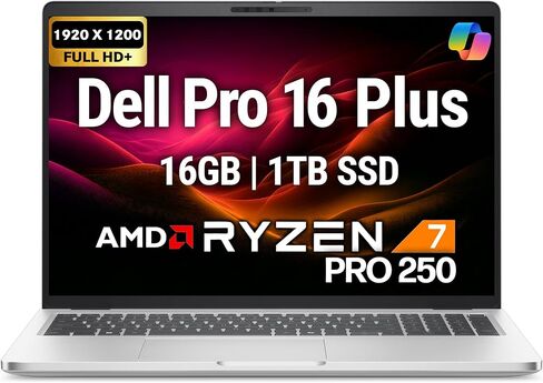 Dell Pro 16 Plus PB16250 (Replaces Latitude 5550) AI Business Notebook 16" FHD+ Intel Ultra 7-265U, 32GB DDR5 RAM, 512GB SSD PCIe, Wi-Fi 6E, BT, Backlit Keyboard, HD Webcam, RJ-45, Win 11 Pro - Silver in Saudi Arabia