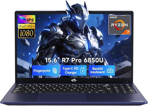 NIMO 15.6 بوصة IPS FHD-Business-Laptop، 8 النوى AMD Ryzen 7 Pro 6850U 32 جيجابايت ذاكرة الوصول العشوائي 1 تيرابايت SSD (Beat i7-1360P حتى 4.7 جيجا هرتز) Radeon 680M 100W لوحة مفاتيح بإضاءة خلفية PD سريعة لمنشئي المحتوى والطلاب ضمان لمدة عامين in Kuwait