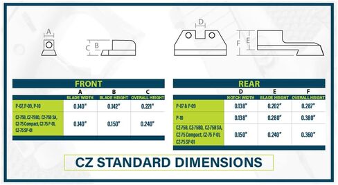 Night Fision Tritium Night Sight Set for CZ USA P-07/P-09 - Perfect Dot Front Sight with Added Daytime Ring - Front Ring Color Options - Various Sight Styles in Kuwait