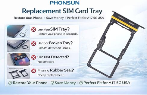 A17 Waterproof Sim Card Tray SD Card Holder Replacement for Samsung Galaxy A17 (5G) SM-A176U A176U1 S176V with Water Proof Rubber Seal USA Version Black with Stainless Steel Eject Tool in Saudi Arabia