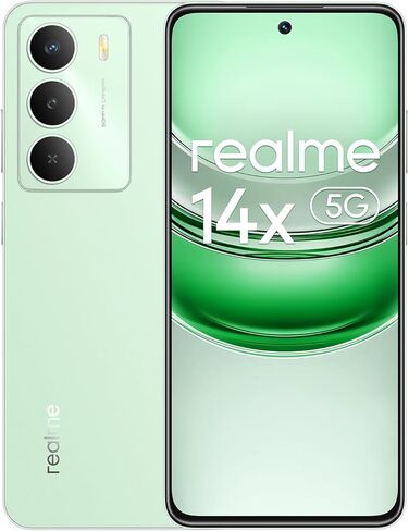 هاتف ذكي Realme 14x 5G 6+128 جيجابايت، أسود كربوني، شاشة 6.67 بوصة، شاشة 120 هرتز، بطارية 5000 مللي أمبير، كاميرا AI 50 ميجابكسل، MediaTek Dimensity 6300، حماية ArmorShell، IP64 in Saudi Arabia