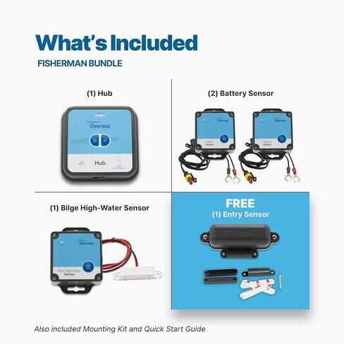 Fisherman Remote Boat Monitoring Bundle | Wireless Hub + Complete Safety, Security & Readiness Sensors | Battery x 2, Bilge, Motion & Environmental Alerts | No Boat Battery Drain in Saudi Arabia
