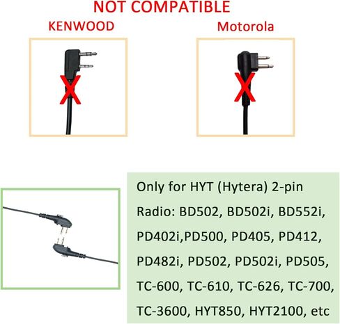 Acoustic Tube Earpiece Headset with Mic PTT Compatible with Hytera HYT BD502 BD502i PD502 PD562 TC-508 TC-580 TC-600 TC-610 Walkie Talkie Two Way Radio 2Pack in Saudi Arabia