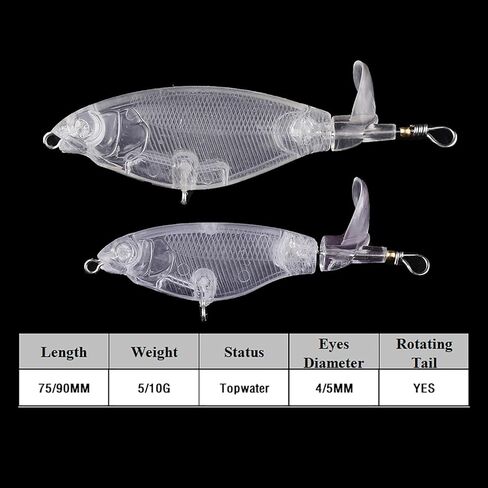 20PCS Unpainted Blanks Bait 0.177oz/0.353oz Rotating Tail Popper DIY Handmade Artificial Fishing Lure Tackle in Saudi Arabia