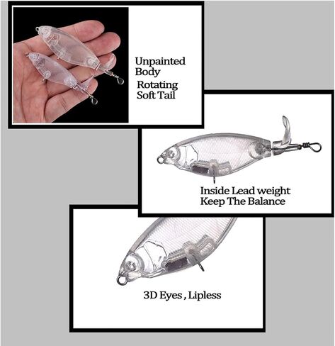 20PCS Unpainted Blanks Bait 0.177oz/0.353oz Rotating Tail Popper DIY Handmade Artificial Fishing Lure Tackle in Saudi Arabia