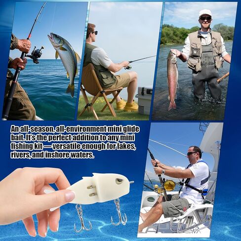 3Pcs Mini Glide Bait for Bass Fishing, Slow Sinking Multi Jointed Swimbait with Lifelike Swim Action, Sharp Carbon Steel Treble Hooks, Freshwater Saltwater Lures for Lakes Rivers Inshore Fishing in Saudi Arabia