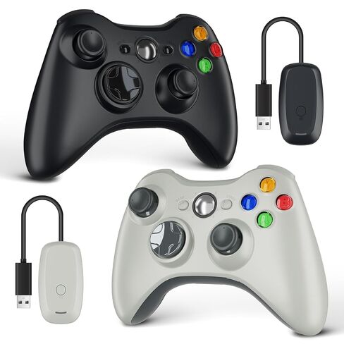 Zamia 2 Pack وحدة تحكم ألعاب لاسلكية لأجهزة Xbox 360/Slim/PC - عصا تحكم مطورة/اهتزاز مزدوج/مقبس سماعة رأس 2.5 مم لنظام التشغيل Windows 11/10/8/7 in Kuwait