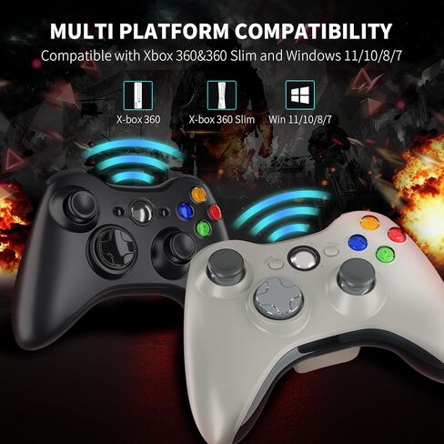 Zamia 2 Pack وحدة تحكم ألعاب لاسلكية لأجهزة Xbox 360/Slim/PC - عصا تحكم مطورة/اهتزاز مزدوج/مقبس سماعة رأس 2.5 مم لنظام التشغيل Windows 11/10/8/7 in Kuwait