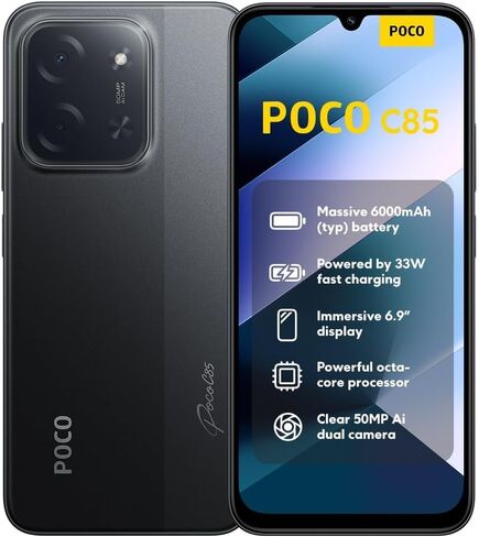 Xiaomi Poco C85 4G LTE (Compatible with Tmobile Tello Mint & Global) (128GB + 6GB) Unlocked Dual SIM 6.9" 50MP Model 25078PC3EG (Black) in Saudi Arabia