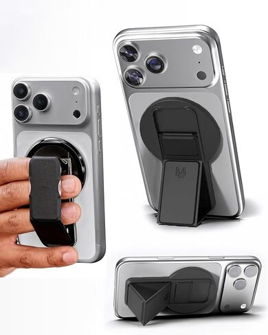 CLCKR for Magsafe Phone Grip, Magnetic Kickstand, 3-in-1 Cell Phone Finger Loop Strap for Mag Safe Case, Ring Holder for iPhone 17/16/15/14/13/12, Samsung Galaxy, Motorola, Pixel Pro & More - Black in Saudi Arabia