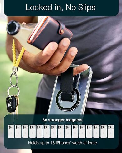 CLCKR for Magsafe Phone Grip, Magnetic Kickstand, 3-in-1 Cell Phone Finger Loop Strap for Mag Safe Case, Ring Holder for iPhone 17/16/15/14/13/12, Samsung Galaxy, Motorola, Pixel Pro & More - Black in Saudi Arabia