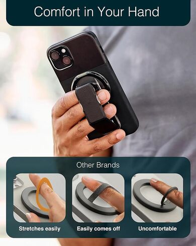 CLCKR for Magsafe Phone Grip, Magnetic Kickstand, 3-in-1 Cell Phone Finger Loop Strap for Mag Safe Case, Ring Holder for iPhone 17/16/15/14/13/12, Samsung Galaxy, Motorola, Pixel Pro & More - Black in Saudi Arabia