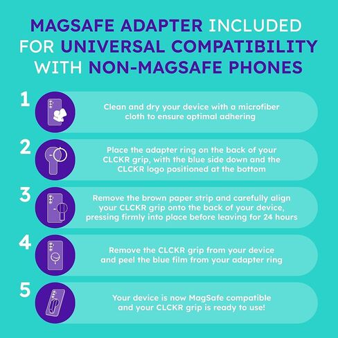 CLCKR for Magsafe Phone Grip, Magnetic Kickstand, 3-in-1 Cell Phone Finger Loop Strap for Mag Safe Case, Ring Holder for iPhone 17/16/15/14/13/12, Samsung Galaxy, Motorola, Pixel Pro & More - Black in Saudi Arabia