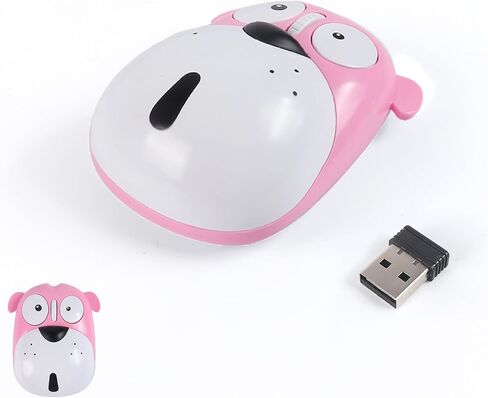ماوس لاسلكي 2.4 جيجا هرتز، ماوس USB على شكل كلب كرتوني جميل، 1200 نقطة في البوصة، لاسلكي للأطفال، فأرة كمبيوتر صغيرة قابلة لإعادة الشحن للكمبيوتر المحمول (وردي) in Kuwait