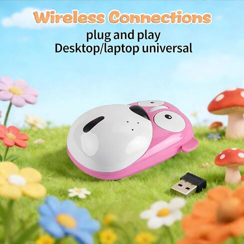 ماوس لاسلكي 2.4 جيجا هرتز، ماوس USB على شكل كلب كرتوني جميل، 1200 نقطة في البوصة، لاسلكي للأطفال، فأرة كمبيوتر صغيرة قابلة لإعادة الشحن للكمبيوتر المحمول (وردي) in Kuwait