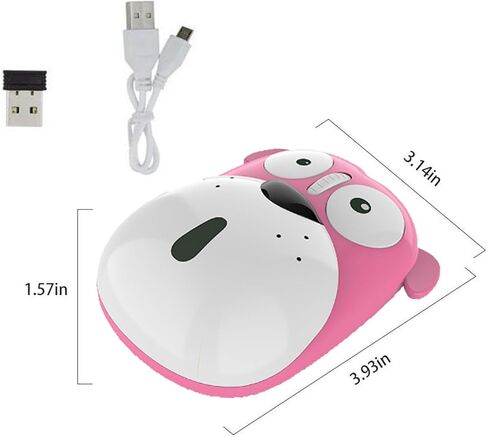 ماوس لاسلكي 2.4 جيجا هرتز، ماوس USB على شكل كلب كرتوني جميل، 1200 نقطة في البوصة، لاسلكي للأطفال، فأرة كمبيوتر صغيرة قابلة لإعادة الشحن للكمبيوتر المحمول (وردي) in Kuwait