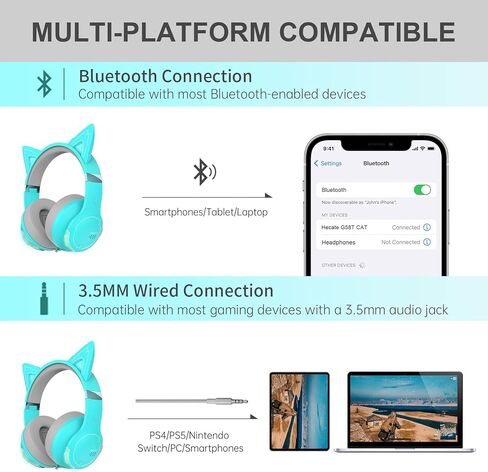 Edifier G5BT CAT Wireless Gaming Headset with Dual Mic, Bluetooth Gaming Headphones with Detachable Cat Ear for PC, PS5, PS4, Nintendo Switch, RGB Light - Turquoise in Saudi Arabia