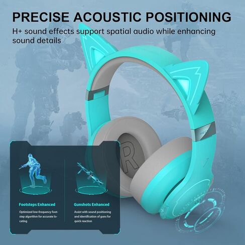 Edifier G5BT CAT Wireless Gaming Headset with Dual Mic, Bluetooth Gaming Headphones with Detachable Cat Ear for PC, PS5, PS4, Nintendo Switch, RGB Light - Turquoise in Saudi Arabia