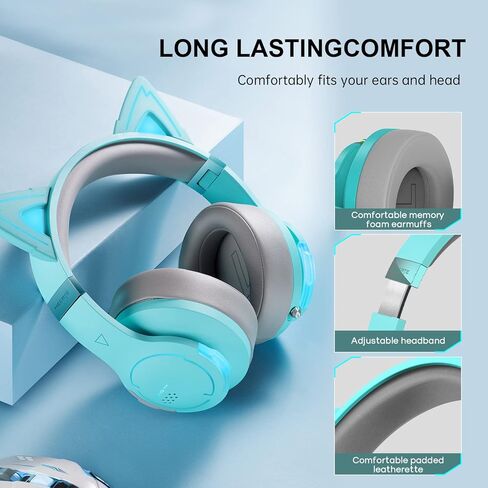 Edifier G5BT CAT Wireless Gaming Headset with Dual Mic, Bluetooth Gaming Headphones with Detachable Cat Ear for PC, PS5, PS4, Nintendo Switch, RGB Light - Turquoise in Saudi Arabia