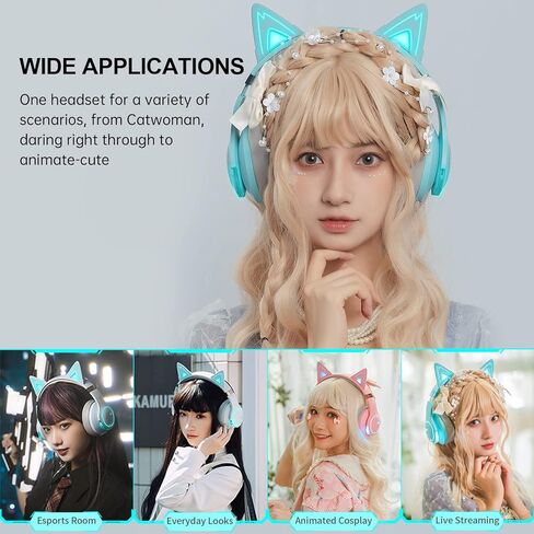 Edifier G5BT CAT Wireless Gaming Headset with Dual Mic, Bluetooth Gaming Headphones with Detachable Cat Ear for PC, PS5, PS4, Nintendo Switch, RGB Light - Turquoise in Saudi Arabia