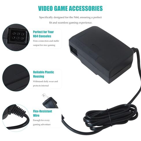 GRABOTE Video Game Accessories AC ADAPTER POWER SUPPLY & AV CABLE CORD FOR NINTENDO N64 BUNDLE in Saudi Arabia