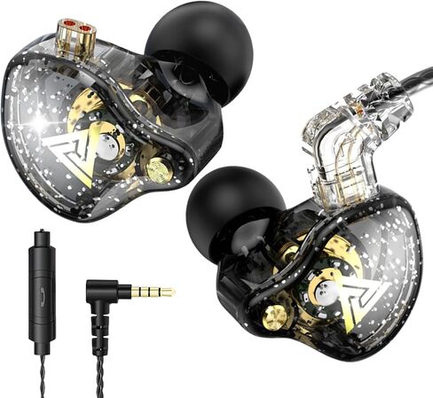 HJX QKZ AK6 Pro IEM سلكي لسماعات أذن الألعاب مع ميكروفون، سماعات رأس داخل الأذن، صوت جهير عميق، محرك ديناميكي 1DD 11 مم، IEM لمكالمات الفيديو الموسيقية (أسود) in Kuwait