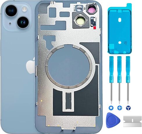 Original Back Glass Cover Battery Door Replacement & Waterproof Tape, Pre-Installed Camera Frame for iPhone 14 All Carriers Repair 14 Tool (Blue) in Saudi Arabia