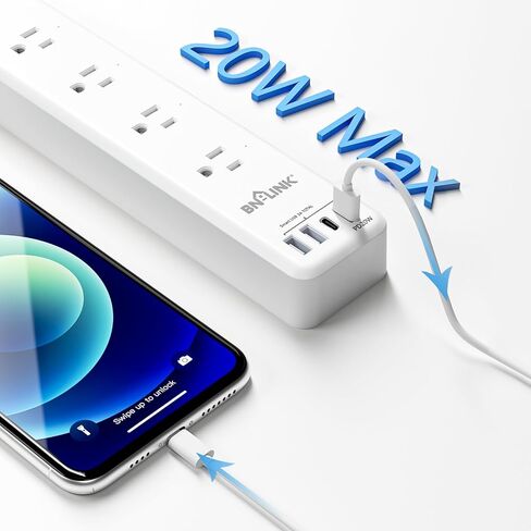 مشترك طاقة ذكي من BN LINK، واقي من التيار الزائد مع 4 منافذ ذكية يمكن التحكم فيها بشكل فردي، 4 منافذ USB (بما في ذلك 20 وات USB-C)، متوافق مع Alexa وGoogle Home in Kuwait