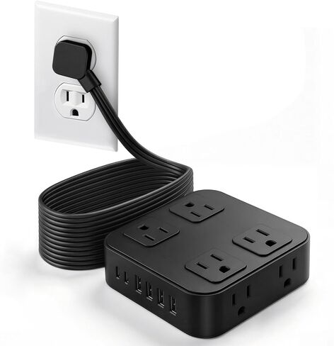 10Ft Extension Cord w/ 8 Outlets & 6 USB (2 USB C), 1250W 900J Protection Power Strip w/Power Switch, Surge Protector Power Strip Flat Extension Cord Outlet Extender for Home Office in Saudi Arabia