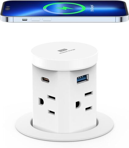 منفذ منبثق مع 30 وات USB-C، شريط طاقة مجوف من Haiaoyyds مع 4 منافذ تيار متردد و4 منافذ USB، شاحن لاسلكي 15 وات، فتحة 2.4 بوصة (60 مم)، سلك 1.5 متر، منافذ مكتب للكونترتوب، جزيرة المطبخ (أسود) in Kuwait