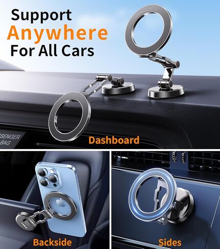 kaistyle for Magsafe Car Mount 【ثلاثي الطي وجميع المعادن】حامل هاتف مغناطيسي لحامل هاتف السيارة وحامل الهاتف الخليوي على لوحة القيادة لملحقات سيارتك للنساء والرجال لهاتف iPhone 17 Pro Max 16 15 14 in Kuwait