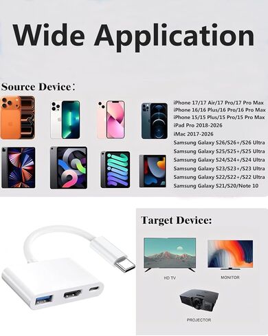 [معتمد من Apple MFi] محول USB C إلى HDMI 8K@30 هرتز لهاتف iPhone 17/16/15 مع منفذ PD&USB 3.2 بقدرة 100 واط، وسلك من النوع C إلى HDTV لجهاز Galaxy S26/S25/S24/MacBook Pro/Air iPad Pro إلى شاشة عرض التلفزيون in Kuwait