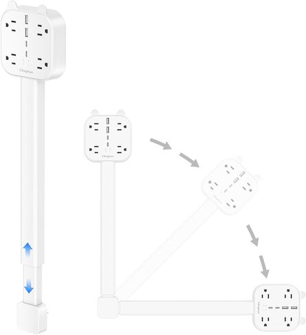Outlet Extender Stick, 180°Rotating Outlet Extender, Power Strip with 2 USB-A, 2 USB-C, and 4 AC Outlet, Home & Dorm Essential for Nightstands, Couches, and Desks in Saudi Arabia