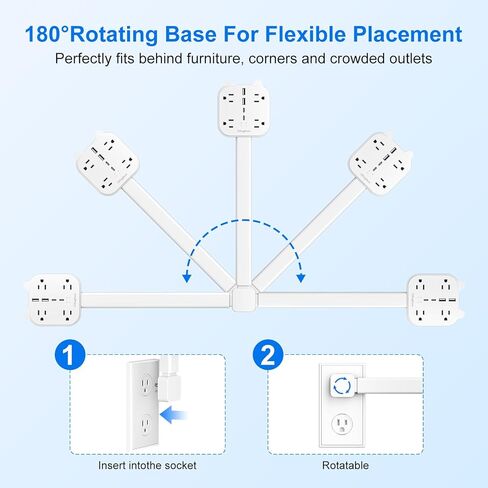 Outlet Extender Stick, 180°Rotating Outlet Extender, Power Strip with 2 USB-A, 2 USB-C, and 4 AC Outlet, Home & Dorm Essential for Nightstands, Couches, and Desks in Saudi Arabia